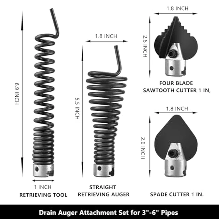 4-Pack 7/8-Inch Drain Snake Attachments for Electric Machine-Includes Saw Cutter,Spade Cutter & Augers - Fits K-1500, K-750, K-1800 & 5/8"-1" Cables-Works for 3" to 6" Pipes by Gengel PIPE - Image 4