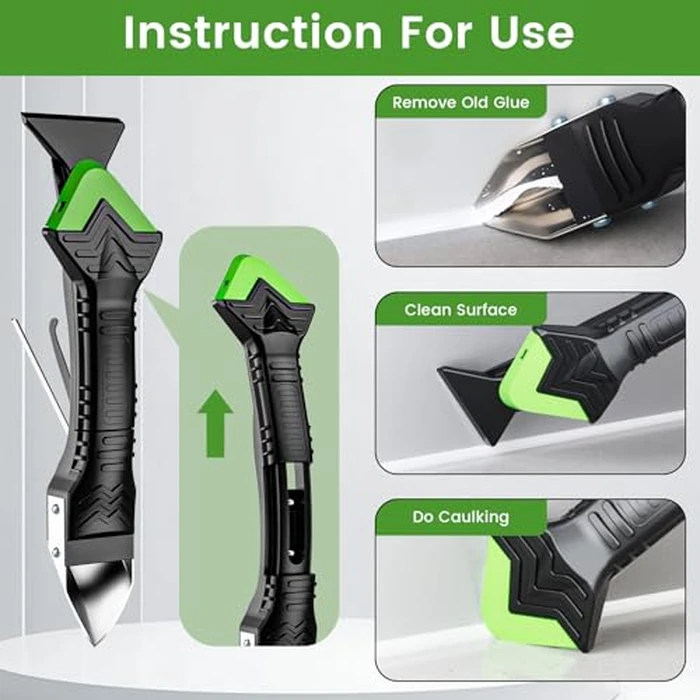 Professional Caulk Gun Kit with Caulk Remover Tool & Putty Knife - 5 in 1 Caulking Tool Set for Caulking Removal, Shower & Bathroom Caulk, Includes Caulking Gun Tool, Caulk Scraper Tool Spackle Knife by Goopreen - Image 4