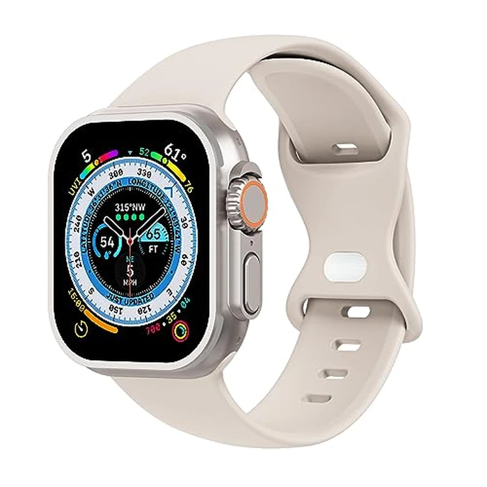 Tighesen Sport Bands Compatible with Apple Watch Band Ultra 2/Ultra SE Series 9/8/7/6/5/4/3/2/1 38mm 40mm 41mm 42mm 44mm 45mm 49mm S/M M/L for Women/Men Silicone iWatch Band(Starlight, 42/44/45/49mm by Tighesen - Image 2