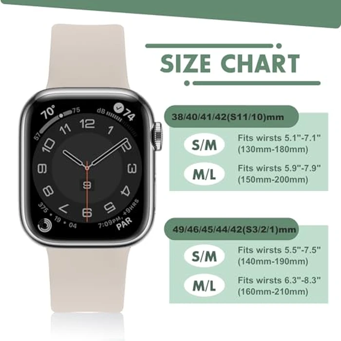 Tighesen Sport Bands Compatible with Apple Watch Band Ultra 2/Ultra SE Series 9/8/7/6/5/4/3/2/1 38mm 40mm 41mm 42mm 44mm 45mm 49mm S/M M/L for Women/Men Silicone iWatch Band(Starlight, 42/44/45/49mm by Tighesen - Image 7