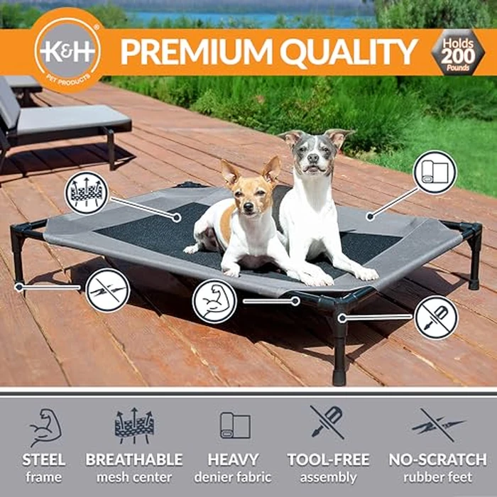 K&H Pet Products Outdoor Elevated Dog Cot, Breathable Cooling Elevated Cot Hammock Pet Bed for Large Dogs, Washable Mesh Cover, Raised Metal Frame, Collapsible, Portable - Large 42 X 30in Gray by K&H - Image 2