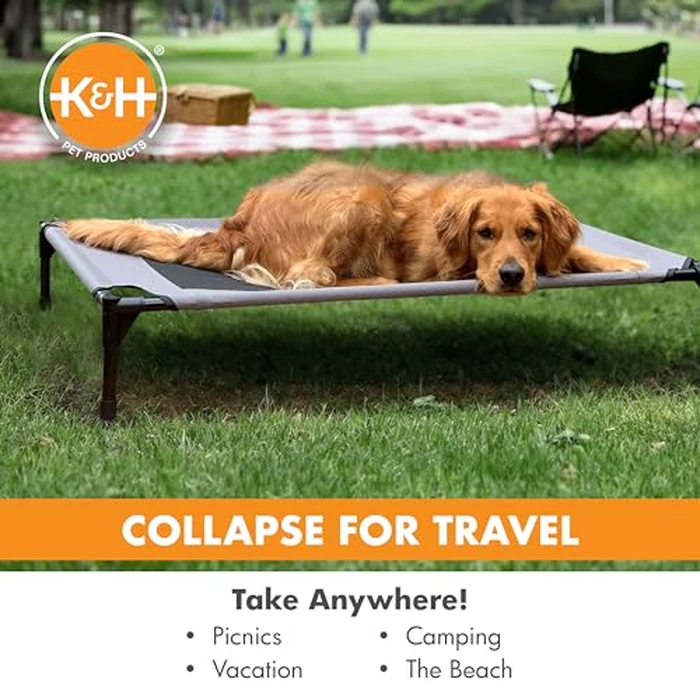 K&H Pet Products Outdoor Elevated Dog Cot, Breathable Cooling Elevated Cot Hammock Pet Bed for Large Dogs, Washable Mesh Cover, Raised Metal Frame, Collapsible, Portable - Large 42 X 30in Gray by K&H - Image 7