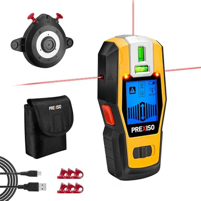 PREXISO 2-in-1 Stud Finder with Laser Level, Rechargeable Multi Surface Cross Line Laser & Wall Stud Scanners Tool for Hanging Frames & Picture, Wood Ac Wire Metal Studs Joist Pipe Detection by Prexiso - Image 1