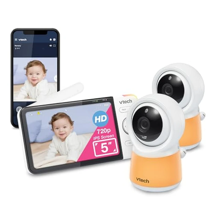 VTech RM5754-2HD Smart Wi-Fi Video Baby Monitor with 5” Display and 1080p HD Cameras, Built-in Night Light & 2 Cameras, White by VTech - Used - Very Good condition