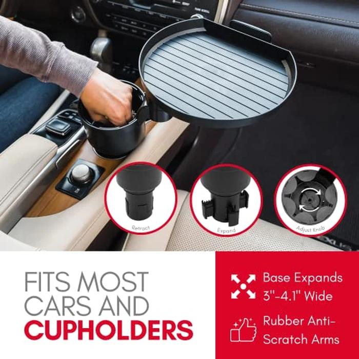 Macally Car Cup Holder Tray and Cup Holder Expander with Phone Slot - Enjoy Your Meal - 9" Car Food Tray Table and Drink Holder for Yeti, Hydroflask, etc. by Macally - Image 5