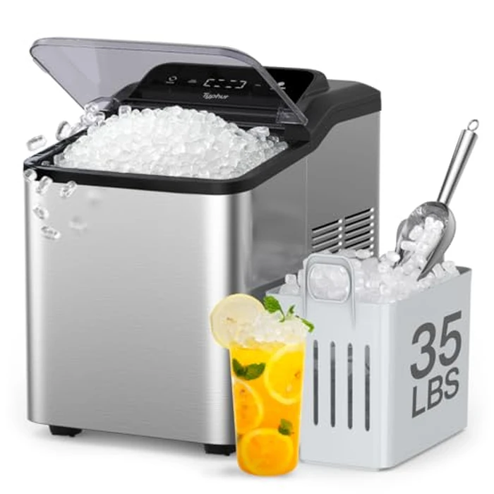 Typhur Fast Nugget Ice Maker Countertop with Self-Cleaning Pump, 35lbs/24H Crushed Pebble Ice Machine with Pellet Ice, 8 Packs Cleaner, Dual Ice Scoops for Home, Kitchen, Party, RV, Stainless Steel by Typhur - Used - Acceptable condition - US$175.14