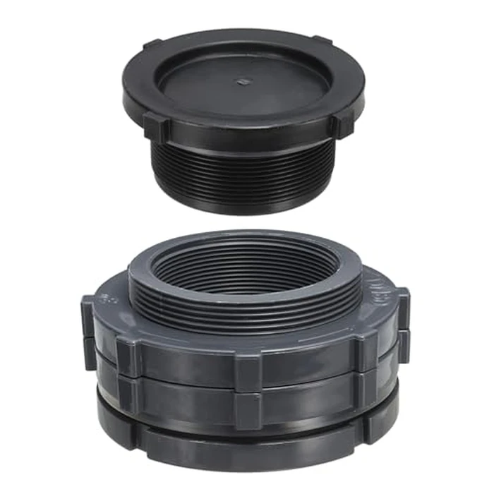 PATIKIL PVC Bulkhead Fitting with Plug G 3, Double Threaded Bulkhead Water Tank Connector with PVC Seal Gasket for Rain Bucket, Sinks, Aquariums, Grey by PATIKIL - Image 1