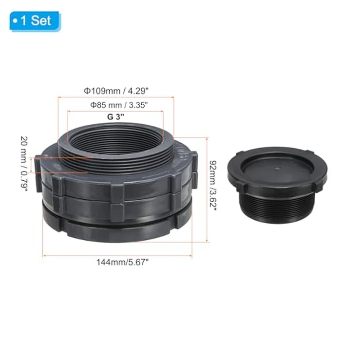 PATIKIL PVC Bulkhead Fitting with Plug G 3, Double Threaded Bulkhead Water Tank Connector with PVC Seal Gasket for Rain Bucket, Sinks, Aquariums, Grey by PATIKIL - Image 2