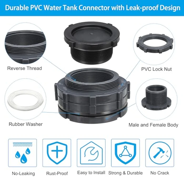 PATIKIL PVC Bulkhead Fitting with Plug G 3, Double Threaded Bulkhead Water Tank Connector with PVC Seal Gasket for Rain Bucket, Sinks, Aquariums, Grey by PATIKIL - Image 3