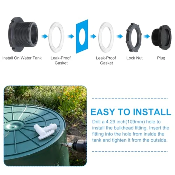 PATIKIL PVC Bulkhead Fitting with Plug G 3, Double Threaded Bulkhead Water Tank Connector with PVC Seal Gasket for Rain Bucket, Sinks, Aquariums, Grey by PATIKIL - Image 4