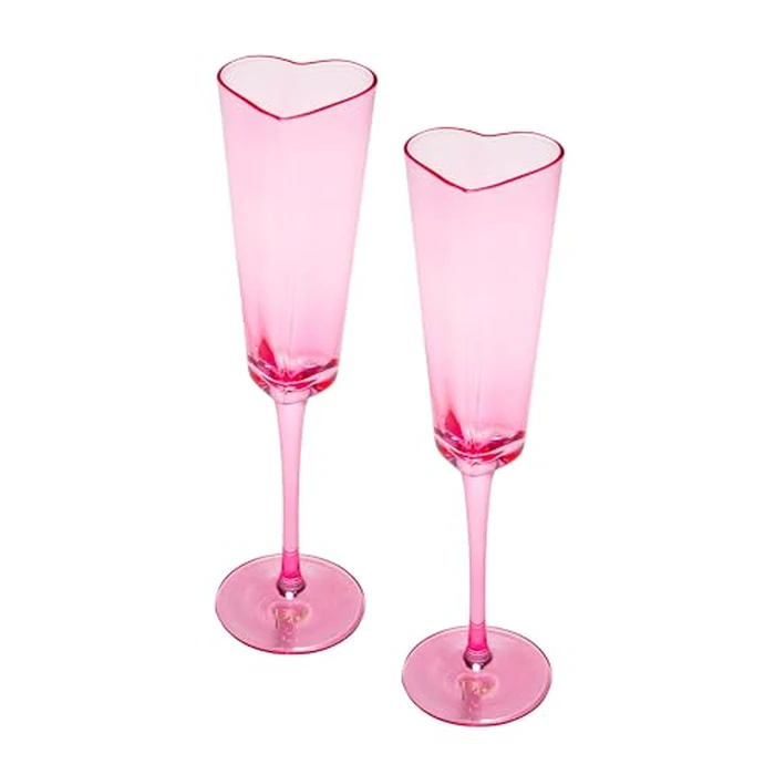 Paris Hilton Heart Shaped Champagne Flute Gift Set, Elegant Handmade Glassware Set, Perfect for Celebrations, Weddings or any Special Occasion, 2-Piece Set, 5.5-Ounce, Pink by Paris Hilton - Image 1