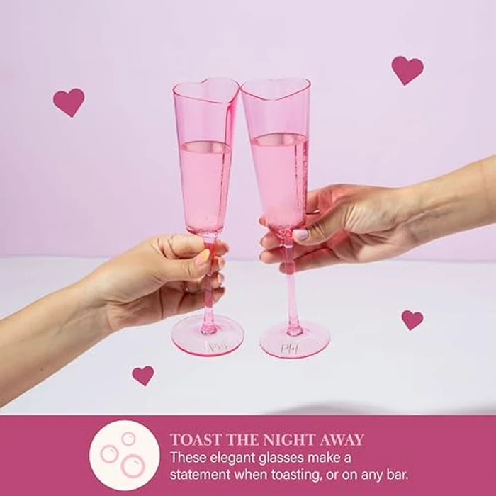 Paris Hilton Heart Shaped Champagne Flute Gift Set, Elegant Handmade Glassware Set, Perfect for Celebrations, Weddings or any Special Occasion, 2-Piece Set, 5.5-Ounce, Pink by Paris Hilton - Image 2