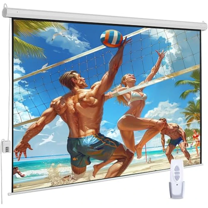 120" Motorized Projector Screen, Electric 4:3 Projector Screen with Remote Control, Indoor/Outdoor HD Movie Screen, Wall/Ceiling Mounted, Perfect for Home Office Theater TV, White by SiliBamb - Used - Very Good condition - US$134.02