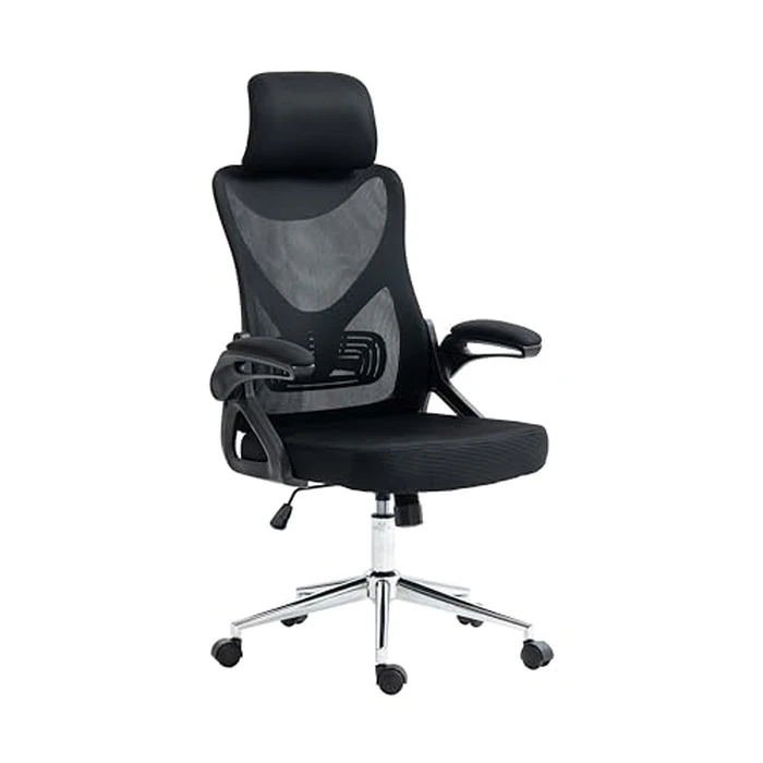 Ergonomic Office Chair with Adjustable Lumbar Support & Headrest, Height Adjustable High Back Mesh Desk Chair with Wheels and Flip Up Arms, Black by Techni Mobili - Used - Very Good condition - US$58.83