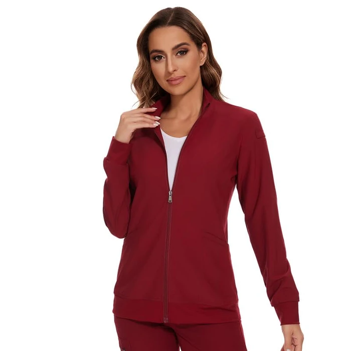 COZYFIT Scrub Jackets for Woman, Zip Front Nurse Jacket, 4-Way Stretch Fabric - Burgundy, S by COZYFIT - Image 1