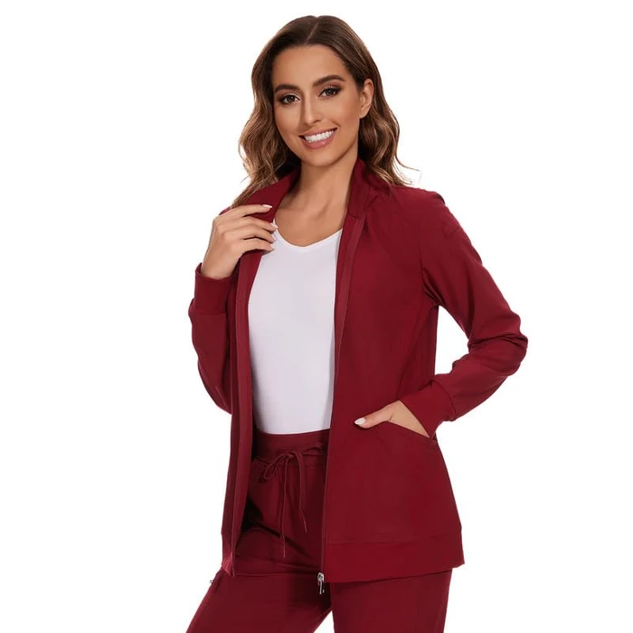 COZYFIT Scrub Jackets for Woman, Zip Front Nurse Jacket, 4-Way Stretch Fabric - Burgundy, S by COZYFIT - Image 4