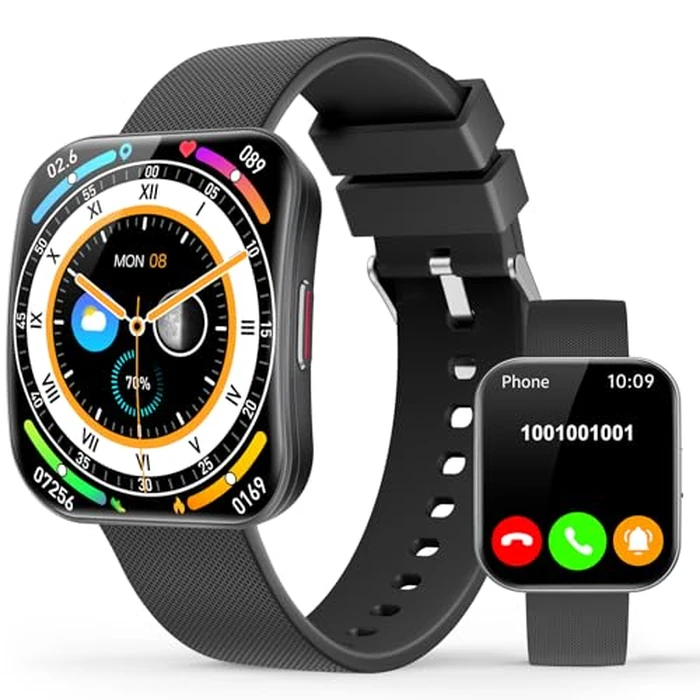 Smart Watch for Men Women, Bluetooth Calls, AI Dial,AI Q&A,1.85" HD AMOLED Curved Display Fitness Watch with Heart Rate/SpO2/Stress Monitor,Pedometer,110+ Sports Waterproof IP68 Smartwatch,Matte Black by MFVLP - Image 1