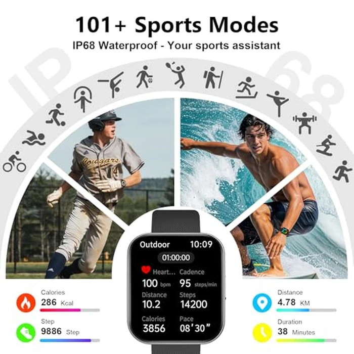 Smart Watch for Men Women, Bluetooth Calls, AI Dial,AI Q&A,1.85" HD AMOLED Curved Display Fitness Watch with Heart Rate/SpO2/Stress Monitor,Pedometer,110+ Sports Waterproof IP68 Smartwatch,Matte Black by MFVLP - Image 4