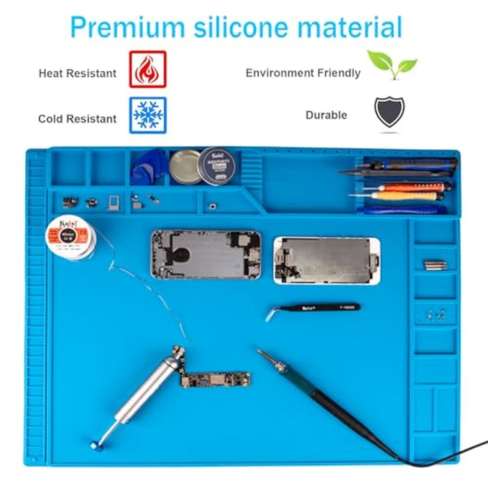 Kaisi Large Soldering Mat Heat Resistant,Silicone work mat,Magnetic solder mat,Electronic Solder Pad with Anti Static Wrist Strap for Soldering Station,Phone,Laptop,Tablet,Watch Repair(Blue) by Kaisi - Image 5