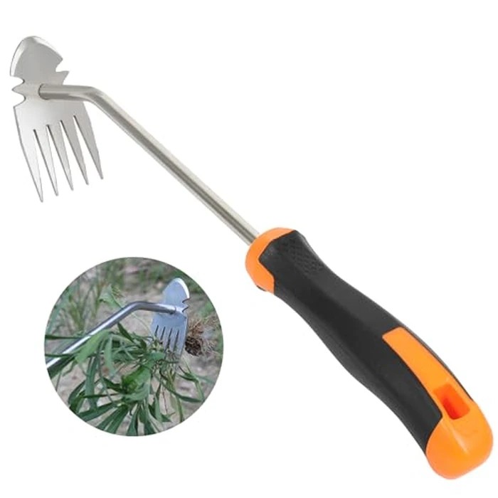 Weed Removal Tool, New Garden Weeding Tools Manganese Steel Hand Weeder Tool with Handle, 5 Teethes Dual Purpose Manual Weeders Tool Weed Tool for Garden (Rubber Handle) by Weivone - Used - Like New condition - US$18.99