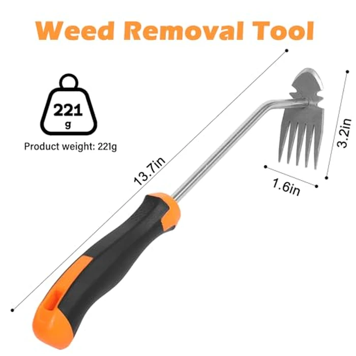 Weed Removal Tool, New Garden Weeding Tools Manganese Steel Hand Weeder Tool with Handle, 5 Teethes Dual Purpose Manual Weeders Tool Weed Tool for Garden (Rubber Handle) by Weivone - Image 2