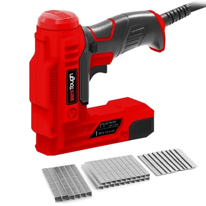 Werktough Electric Brad Nailer Staple Gun 2 in 1 Good for Home Decoration Leather and Carpentry 3000pcs Free Nails and Staples (T50 Staples:12mm,14mm Each 1000pcs, 18GA Brad Nails:14mmx1000pcs)-Red by hyperpower - Used - Like New condition - US$32.43
