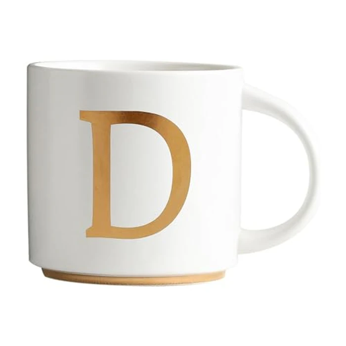 COLLECTIVE HOME - Monogram Ceramic Mugs, 15 oz Golden Initial Coffee Cups, Elegant Alphabet Tea Mugs, Elegant Personalized Mug with Gift Box, Unique Mug with Double Side Capital Letter (D) by COLLECTIVE HOME - Image 1