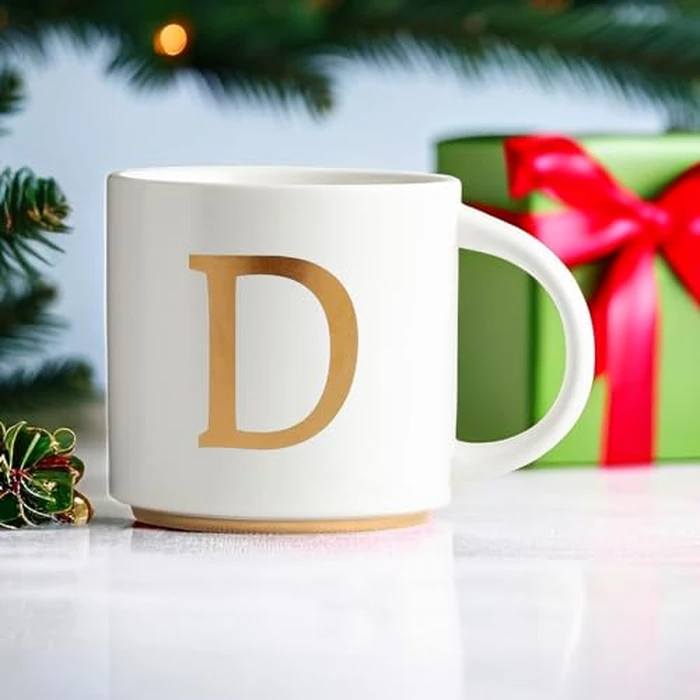 COLLECTIVE HOME - Monogram Ceramic Mugs, 15 oz Golden Initial Coffee Cups, Elegant Alphabet Tea Mugs, Elegant Personalized Mug with Gift Box, Unique Mug with Double Side Capital Letter (D) by COLLECTIVE HOME - Image 2