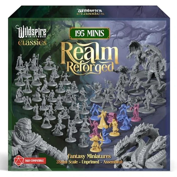 The Realm Set - 195 minis - Heroes, Monsters, NPC Characters for DND Miniatures Bulk I 28mm Dungeon Dragons D&D Miniatures I DND Minis D&D Figures I Pathfinder, Daggerheart, Realm Reforged by Wildspire - Used - Like New condition - US$123.41