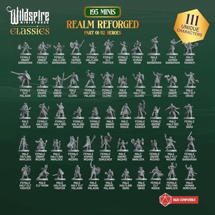 The Realm Set - 195 minis - Heroes, Monsters, NPC Characters for DND Miniatures Bulk I 28mm Dungeon Dragons D&D Miniatures I DND Minis D&D Figures I Pathfinder, Daggerheart, Realm Reforged by Wildspire - Image 4