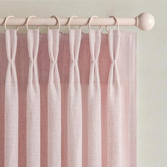 Cute Baby Pink Memory Trained Pinch Pleated Curtains 84 Inch Length 2 Panels Set for Girl Room Nursery, Linen Blend Light-Pink Princess Semi Sheer Light Filtering Living Room Drapes Back Tab 40Wx84L by PleatedDrapes - Image 4