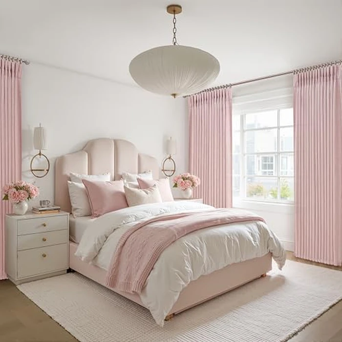 Cute Baby Pink Memory Trained Pinch Pleated Curtains 84 Inch Length 2 Panels Set for Girl Room Nursery, Linen Blend Light-Pink Princess Semi Sheer Light Filtering Living Room Drapes Back Tab 40Wx84L by PleatedDrapes - Image 6