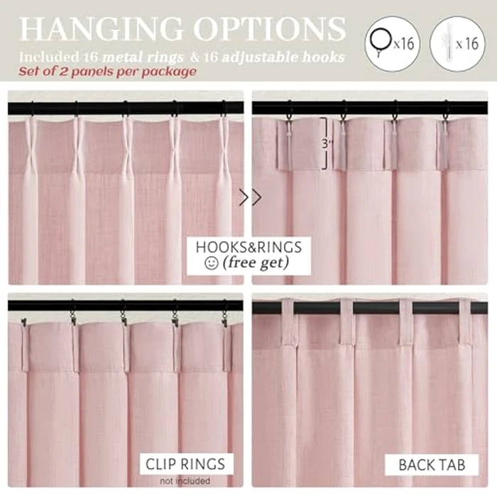 Cute Baby Pink Memory Trained Pinch Pleated Curtains 84 Inch Length 2 Panels Set for Girl Room Nursery, Linen Blend Light-Pink Princess Semi Sheer Light Filtering Living Room Drapes Back Tab 40Wx84L by PleatedDrapes - Image 7