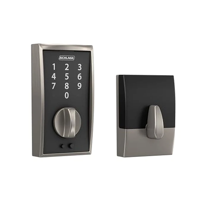 Schlage Touch Century Electronic Deadbolt Lock with Touchscreen Keypad, Keyless Front Door Entry, Satin Nickel, BE375 CEN 619 by SCHLAGE - Used - Like New condition - US$95.33
