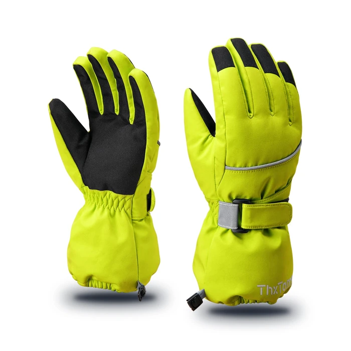 ThxToms Kids Warm Waterproof Snow Gloves for Outdoor Sports Snowboard, Toddler Bulky Ski Gloves for Boys Girls 3-14 Years Old, Green,L by ThxToms - Image 1