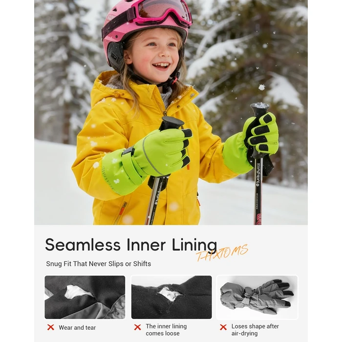 ThxToms Kids Warm Waterproof Snow Gloves for Outdoor Sports Snowboard, Toddler Bulky Ski Gloves for Boys Girls 3-14 Years Old, Green,L by ThxToms - Image 4