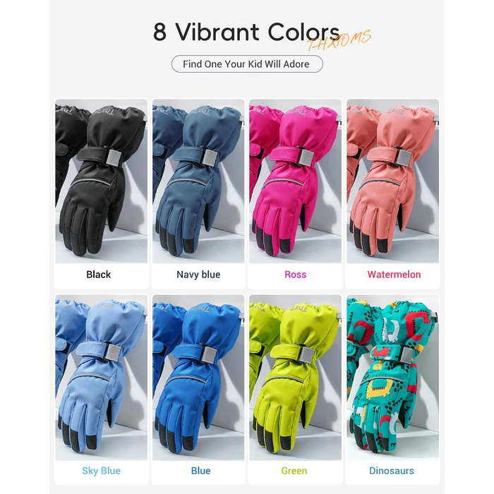 ThxToms Kids Warm Waterproof Snow Gloves for Outdoor Sports Snowboard, Toddler Bulky Ski Gloves for Boys Girls 3-14 Years Old, Green,L by ThxToms - Image 7