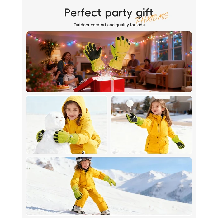 ThxToms Kids Warm Waterproof Snow Gloves for Outdoor Sports Snowboard, Toddler Bulky Ski Gloves for Boys Girls 3-14 Years Old, Green,L by ThxToms - Image 8