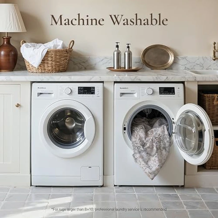 GENIMO 5X7 Area Rugs for Living Room, Machine Washable Non Slip Vintage Rugs, Low Pile Lightweight Chenille Print Rug for Bedroom, Dining Room, Home Office, Light Taupe Brown by GENIMO - Image 6