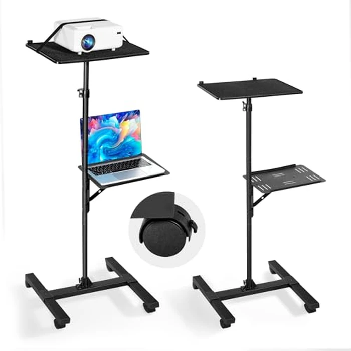 VEVOR Projector Stand, 2 Shelves Laptop Floor Stand, Projector Stands Table with Adjustable Height 33.86 to 53.54 inch, I-Beam Frame Projectors Stands Tripod for Meetings, Outdoor Movies, Video Stand by VEVOR - Image 1