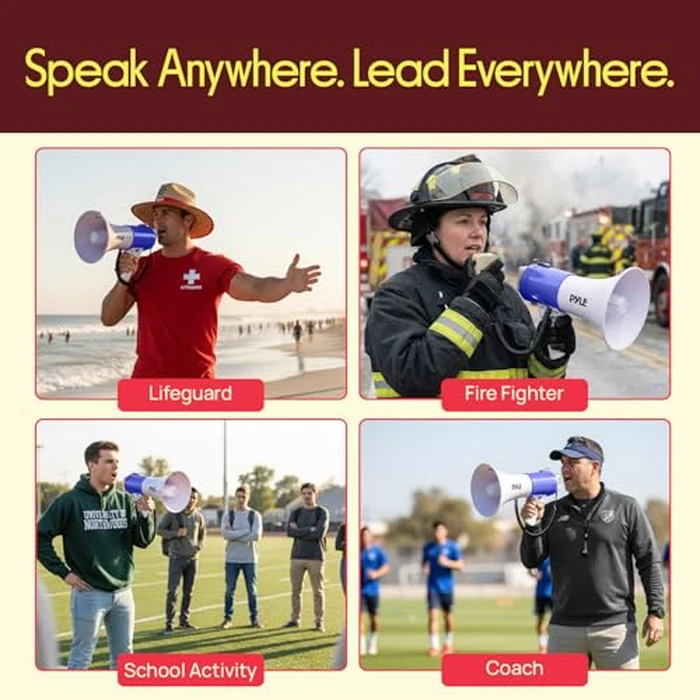 Pyle 50W Megaphone Bullhorn Speaker - Portable Bluetooth, Alarm Siren, Adjustable Volume up to 1700 Yards, Aux Input, USB/TF Playback, for Indoor/Outdoor Activities, Sports, and Emergency Drills -Blue by Pyle - Image 5