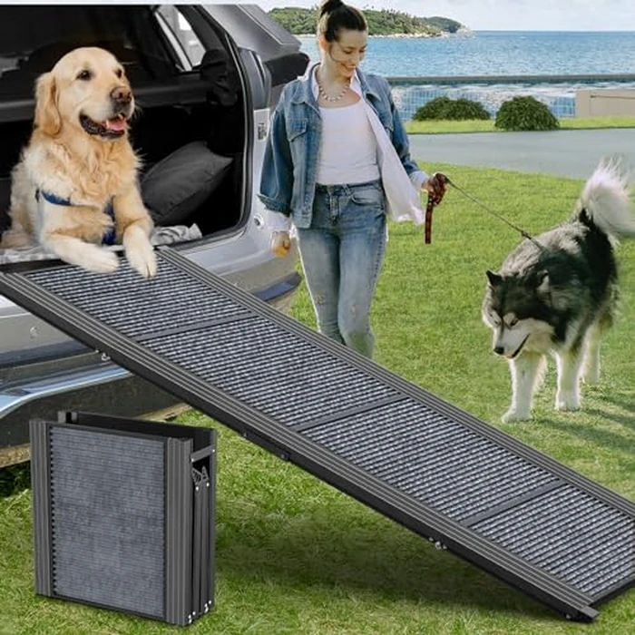 HerCcreta wigge Dog Ramp for Car 63" Long & 17" Wide Portable Dog Ramps for Large Dogs with Non-Slip Rug Surface Dog Car Ramp for SUV Car & Truck, Folding Dog Ramp Up to 250LBS by HerCcreta wigge - Used - Very Good condition - US$75.17
