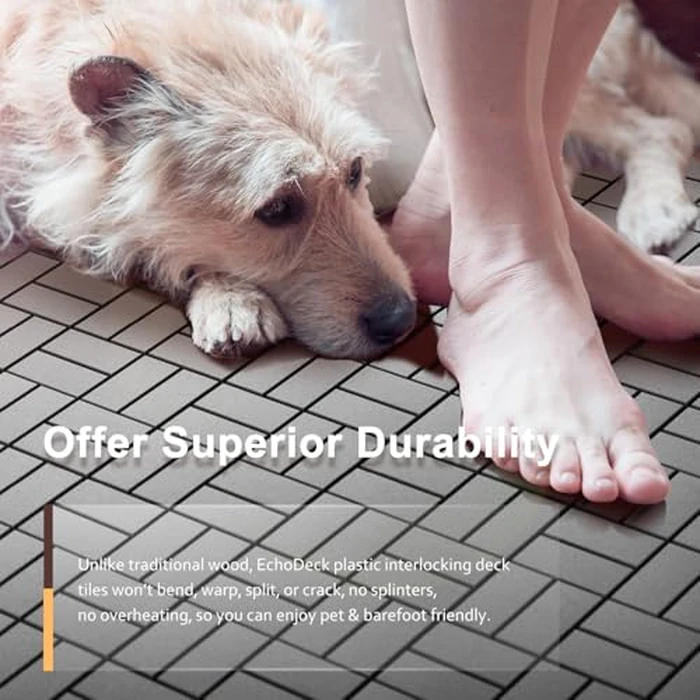 Interlocking Deck Tiles, EchoDeck Patio Deck Tiles, 44 Pack Deck Tiles Interlocking Outdoor All Weather, 12"x12", 8 Slat, 44 Sq. Ft, Highly Durable, Stylish, Non-Slip, Faster-Drying, Dark Grey by EchoDeck - Image 3