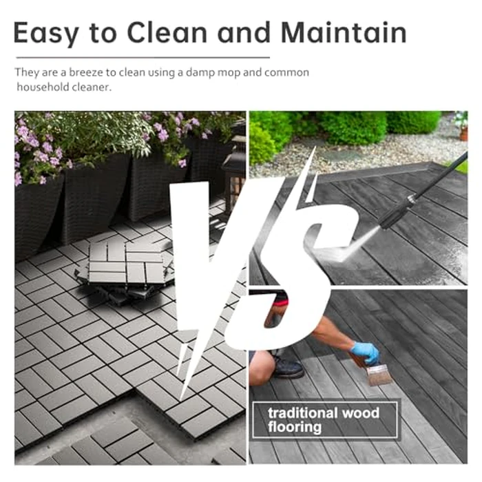 Interlocking Deck Tiles, EchoDeck Patio Deck Tiles, 44 Pack Deck Tiles Interlocking Outdoor All Weather, 12"x12", 8 Slat, 44 Sq. Ft, Highly Durable, Stylish, Non-Slip, Faster-Drying, Dark Grey by EchoDeck - Image 7