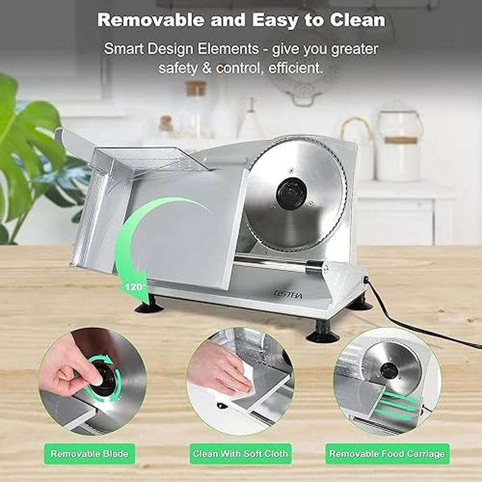 OSTBA Meat Slicer Machine for Home, Electric Deli Food Slicer with Removable 6.7” Stainless Steel Blades, 0-15mm Adjustable Thickness, Easy to Clean, 150W, Ideal for Cold Cuts, Cheese, Bread, Fruit by OSTBA - Image 3