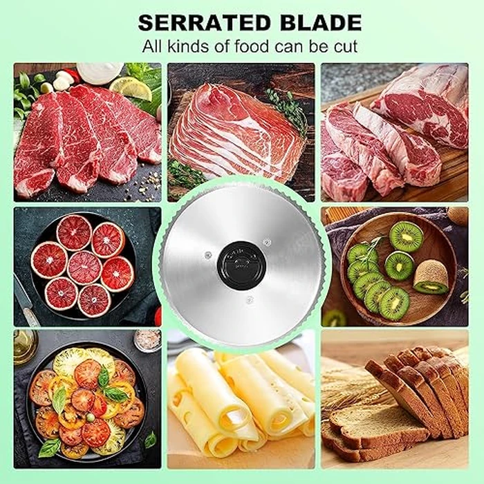 OSTBA Meat Slicer Machine for Home, Electric Deli Food Slicer with Removable 6.7” Stainless Steel Blades, 0-15mm Adjustable Thickness, Easy to Clean, 150W, Ideal for Cold Cuts, Cheese, Bread, Fruit by OSTBA - Image 4