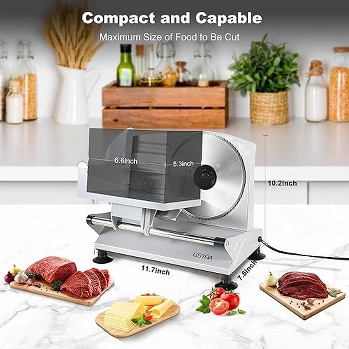 OSTBA Meat Slicer Machine for Home, Electric Deli Food Slicer with Removable 6.7” Stainless Steel Blades, 0-15mm Adjustable Thickness, Easy to Clean, 150W, Ideal for Cold Cuts, Cheese, Bread, Fruit by OSTBA - Image 5