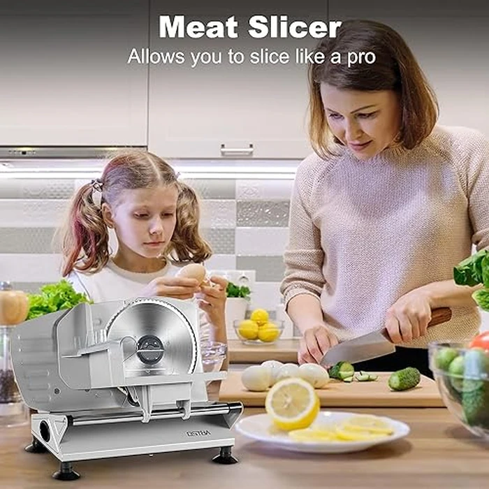 OSTBA Meat Slicer Machine for Home, Electric Deli Food Slicer with Removable 6.7” Stainless Steel Blades, 0-15mm Adjustable Thickness, Easy to Clean, 150W, Ideal for Cold Cuts, Cheese, Bread, Fruit by OSTBA - Image 8