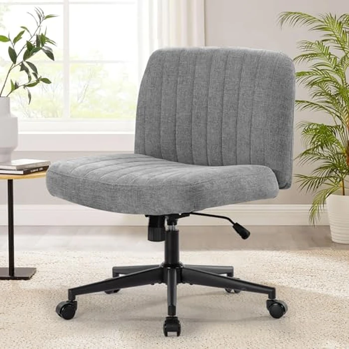 Armless Wide Office Chair with Wheels Crossleg Office Chair 120 degreesRocking Mid Back Fabric Ergonomic Computer Task Chairs for Make Up by Bosmiller - Used - Very Good condition - CA$121.36