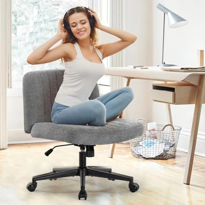 Armless Wide Office Chair with Wheels Crossleg Office Chair 120 degreesRocking Mid Back Fabric Ergonomic Computer Task Chairs for Make Up by Bosmiller - Image 8